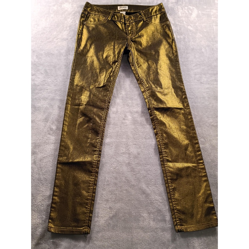 Mudd Jeans Juniors 7 Gold Metallic Low Rise Skinny 29x29 Stretch Coated Denim